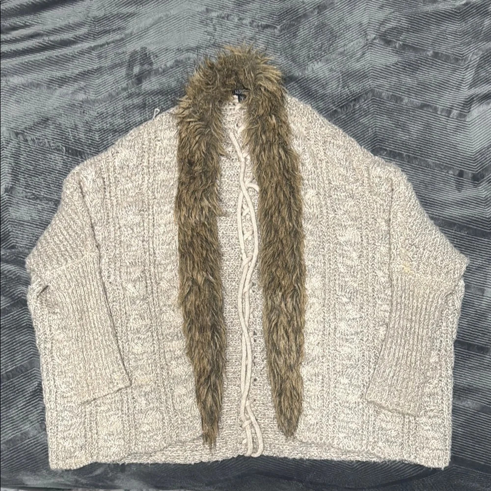 Chunky Knit Cardigan with Faux Fur Trim